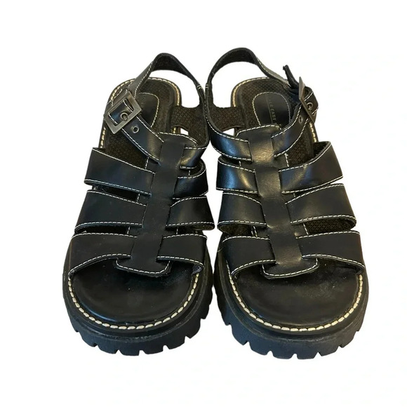 LOWER EAST SIDE Y2K BLACK CHUNKY LUG SANDALS - Picture 3 of 5